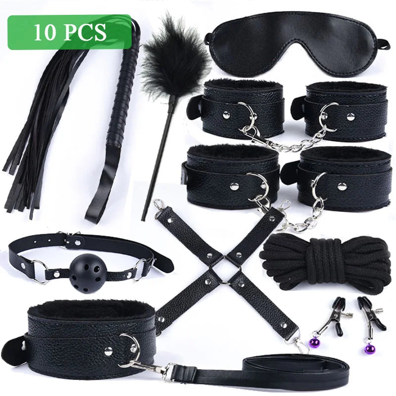 Sex toys for Women, Bdsm Sex Bondage Set ,Handcuffs Whip 40CM Fox Tail Anal Plug Adult Games