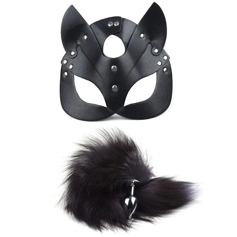 Sex toys for Women, Bdsm Sex Bondage Set ,Handcuffs Whip 40CM Fox Tail Anal Plug Adult Games