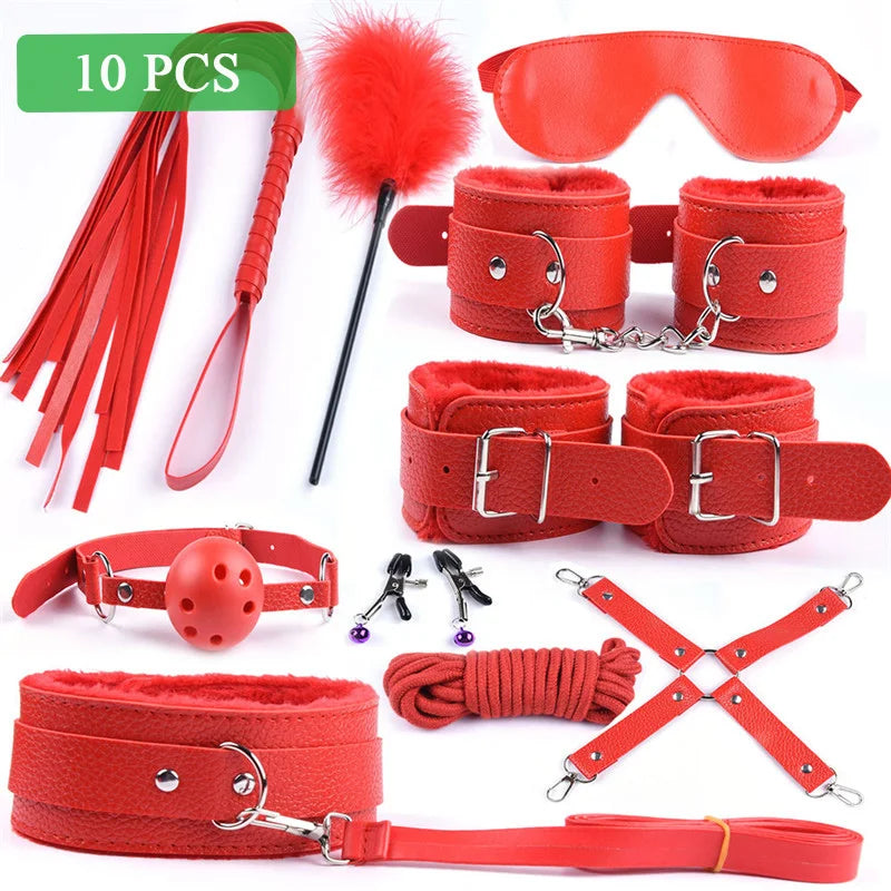 Sex toys for Women, Bdsm Sex Bondage Set ,Handcuffs Whip 40CM Fox Tail Anal Plug Adult Games