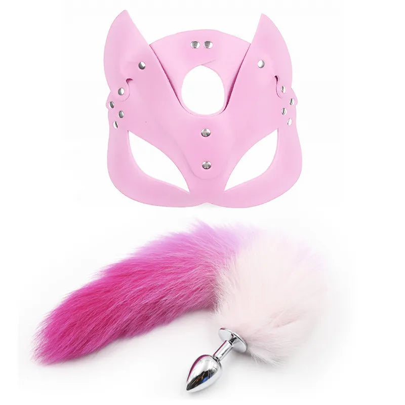 Sex toys for Women, Bdsm Sex Bondage Set ,Handcuffs Whip 40CM Fox Tail Anal Plug Adult Games