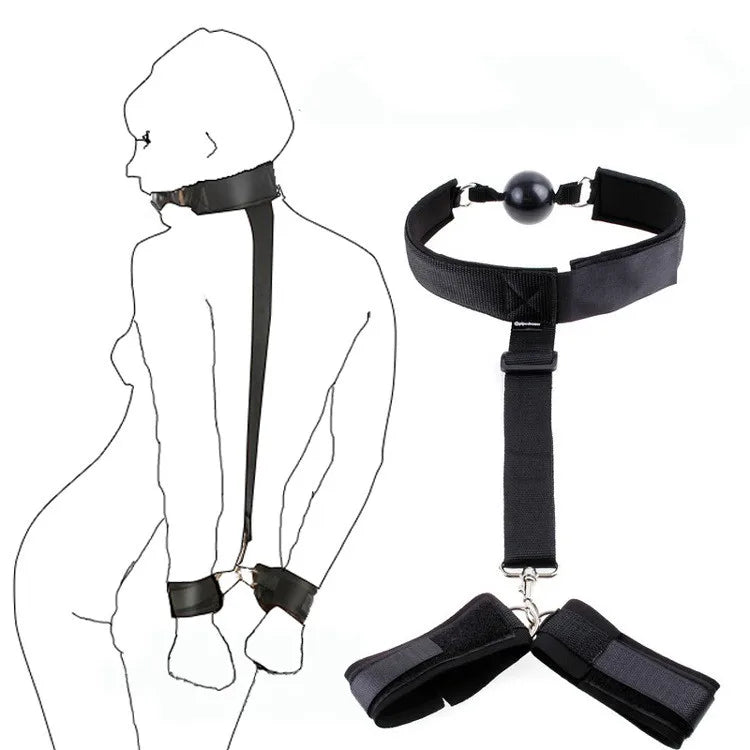 Sex Toys For Couples, BDSM Fetish SM, At The Back Bondage Handcuffs Kit Mouth Plug, Adult Games