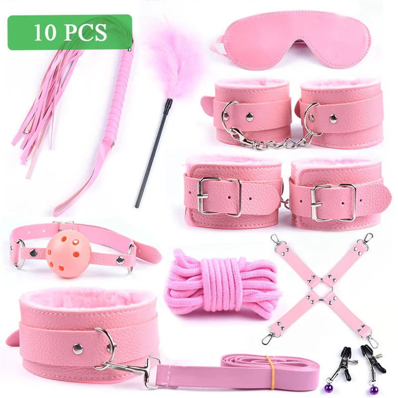 Sex toys for Women, Bdsm Sex Bondage Set ,Handcuffs Whip 40CM Fox Tail Anal Plug Adult Games