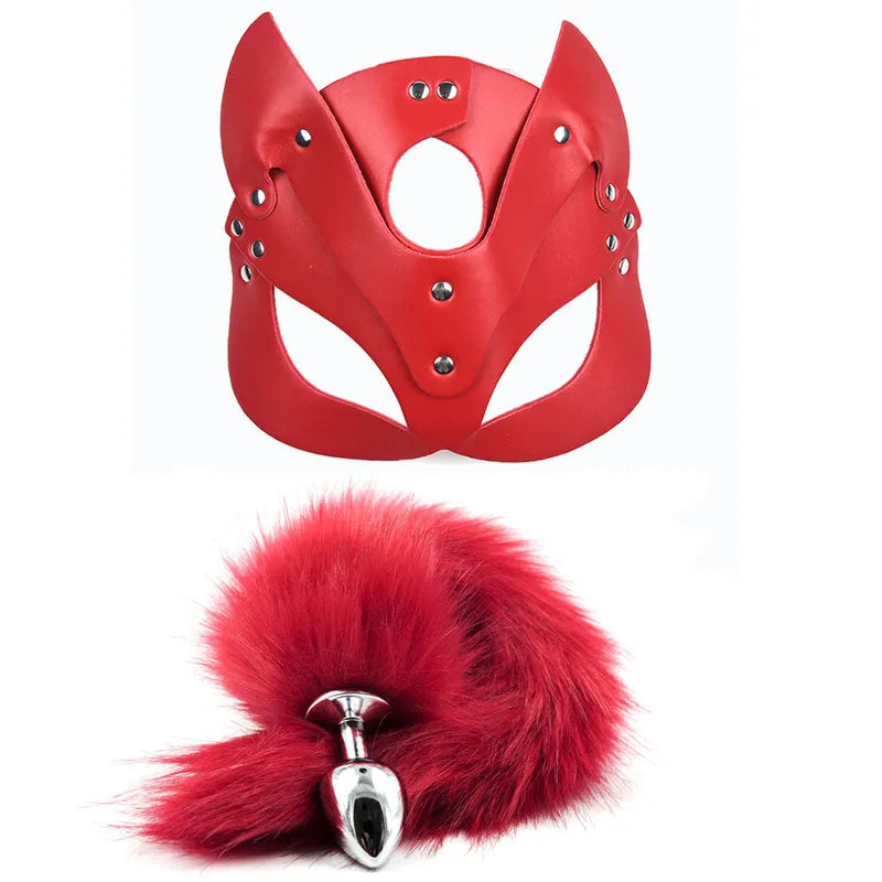 Sex toys for Women, Bdsm Sex Bondage Set ,Handcuffs Whip 40CM Fox Tail Anal Plug Adult Games
