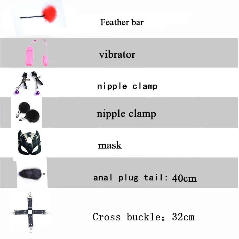 Sex toys for Women, Bdsm Sex Bondage Set ,Handcuffs Whip 40CM Fox Tail Anal Plug Adult Games