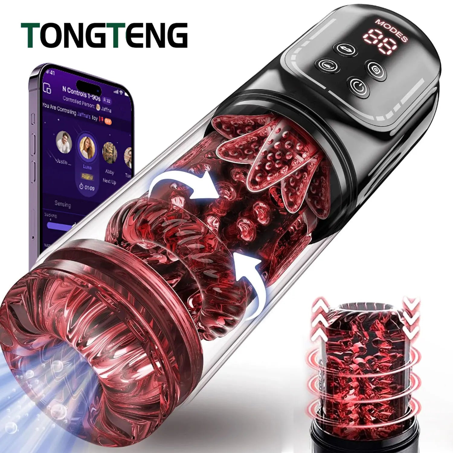 APP LED Automatic Male Masturbator, 7 Sucking Rotating Licking Thrusting Modes, Pocket Pussy Stroker, Blowjob Sex Toys For Men