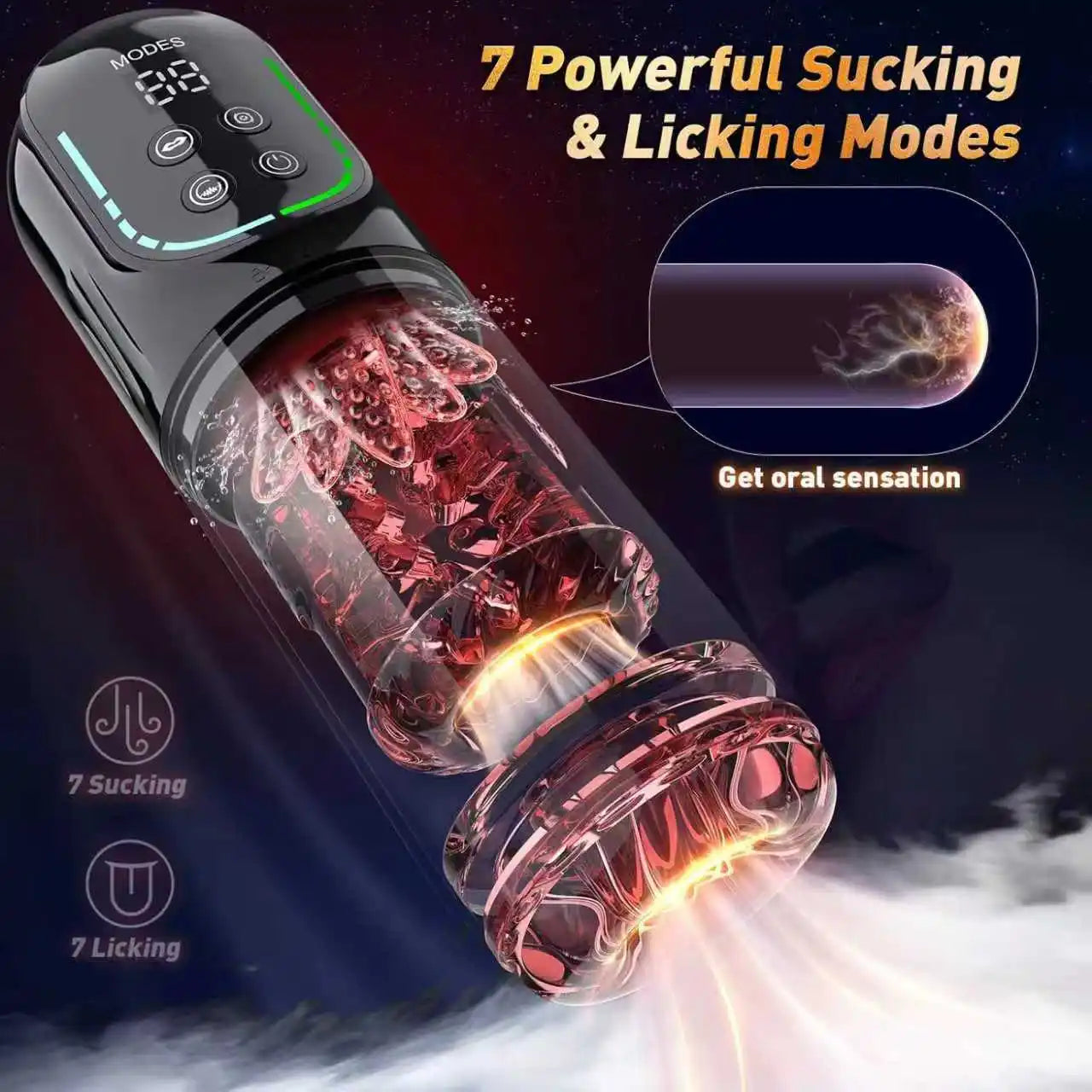 APP LED Automatic Male Masturbator, 7 Sucking Rotating Licking Thrusting Modes, Pocket Pussy Stroker, Blowjob Sex Toys For Men