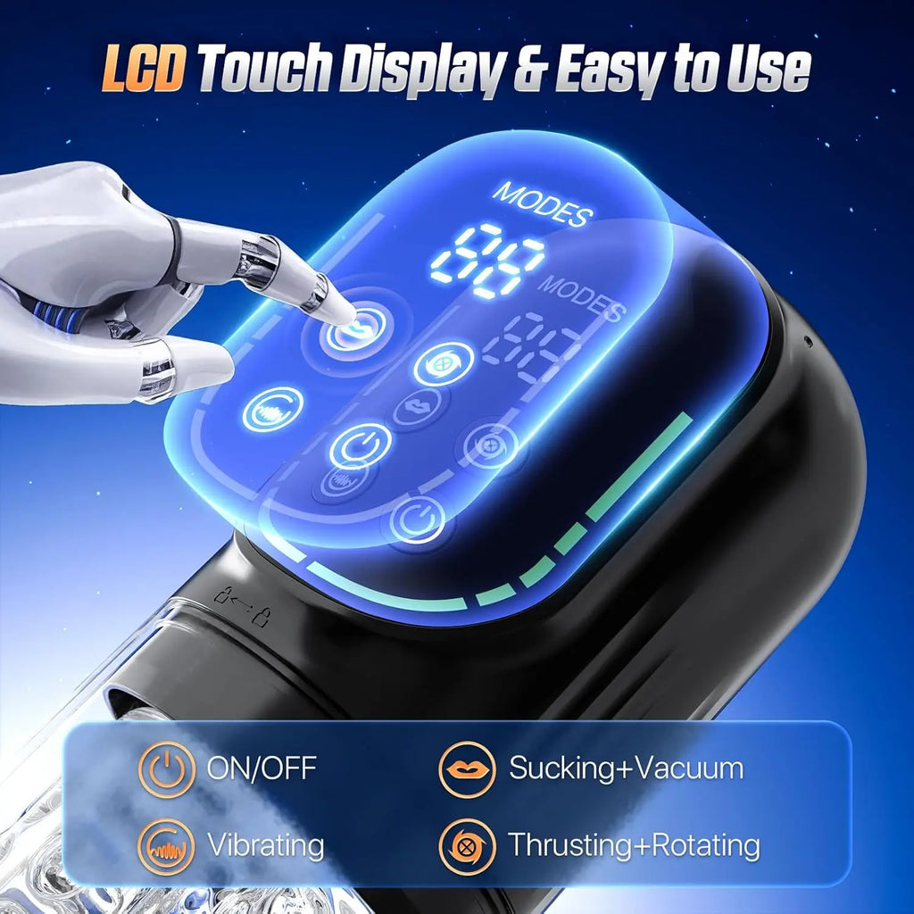 Automatic Thrusting Rotation Sucking Male Masturbator, LCD, Licking Vacuum Penis Pump, Water SPA Real Pocket Pussy Sex Toys for Men