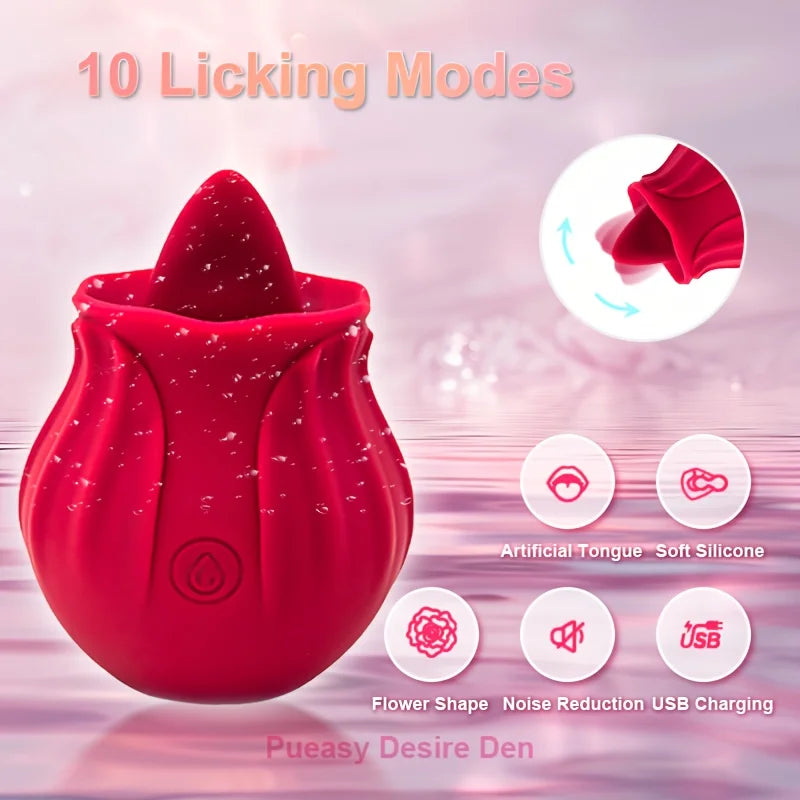Rose Tongue Licking, Oral Sucking Vibrator for Women Clit Stimulator Female Masturbation Sucker Lick Sex Toy for Women