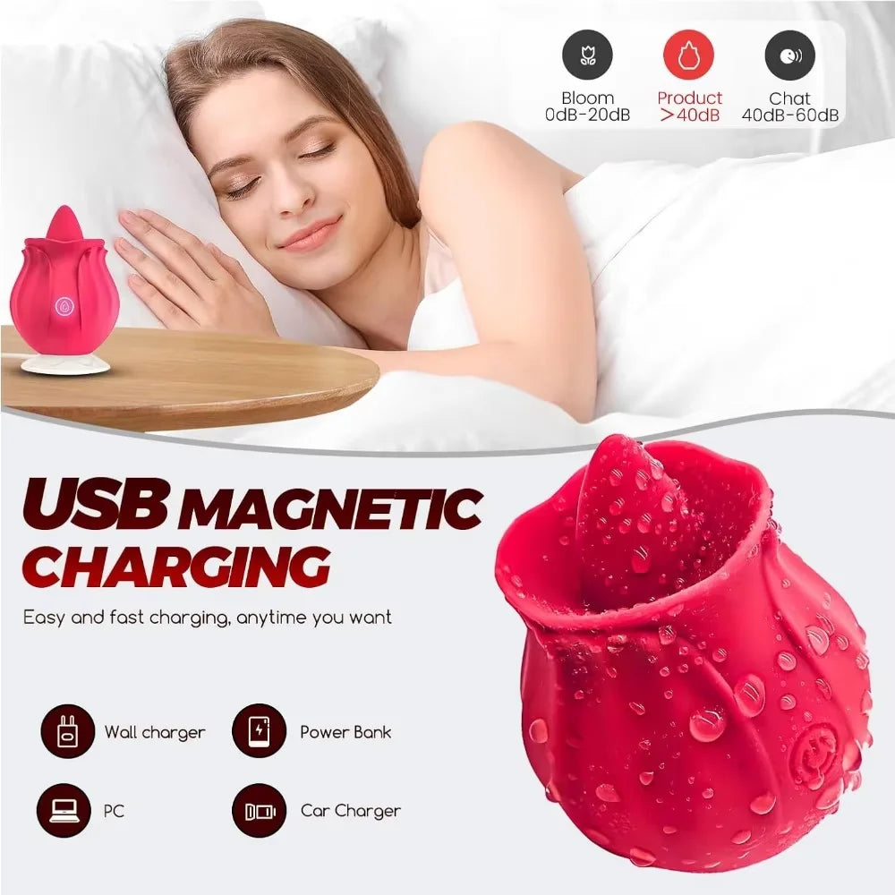 Rose Tongue Licking, Oral Sucking Vibrator for Women Clit Stimulator Female Masturbation Sucker Lick Sex Toy for Women