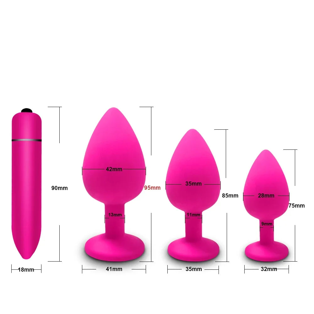 4pcs Soft Silicone Anal Plug, Mini Erotic Bullet Vibrator, Butt Plug Sex Toy for Men Women