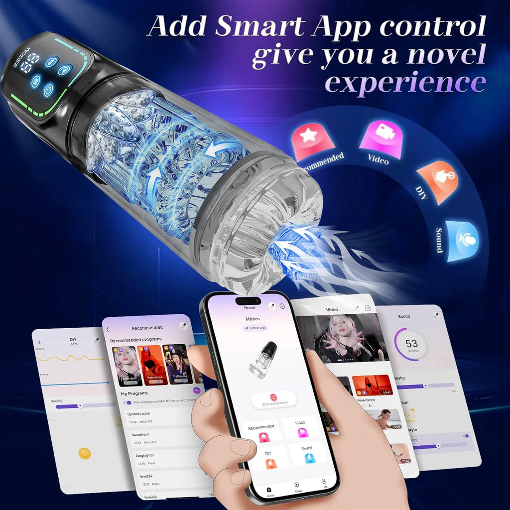 APP LED Automatic Male Masturbator, 7 Sucking Rotating Licking Thrusting Modes, Pocket Pussy Stroker, Blowjob Sex Toys For Men