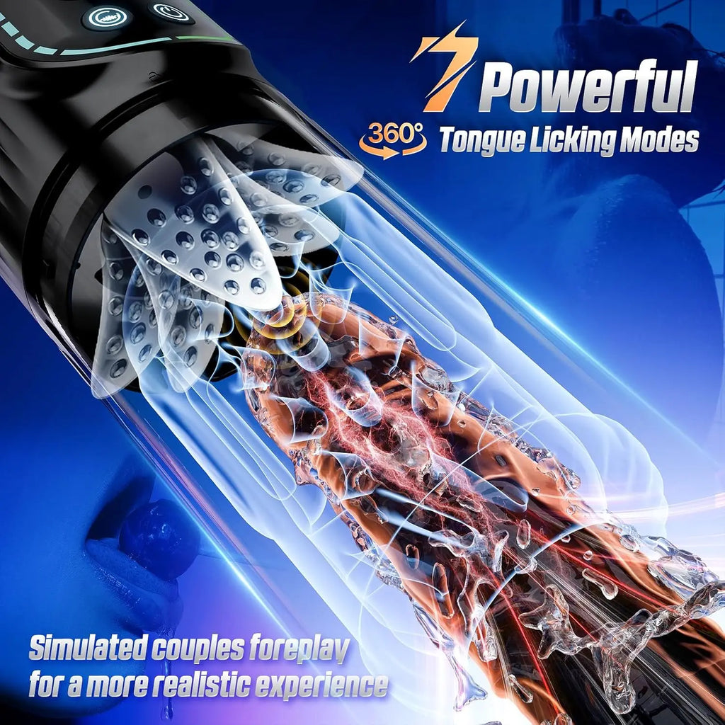 Automatic Thrusting Rotation Sucking Male Masturbator, LCD, Licking Vacuum Penis Pump, Water SPA Real Pocket Pussy Sex Toys for Men