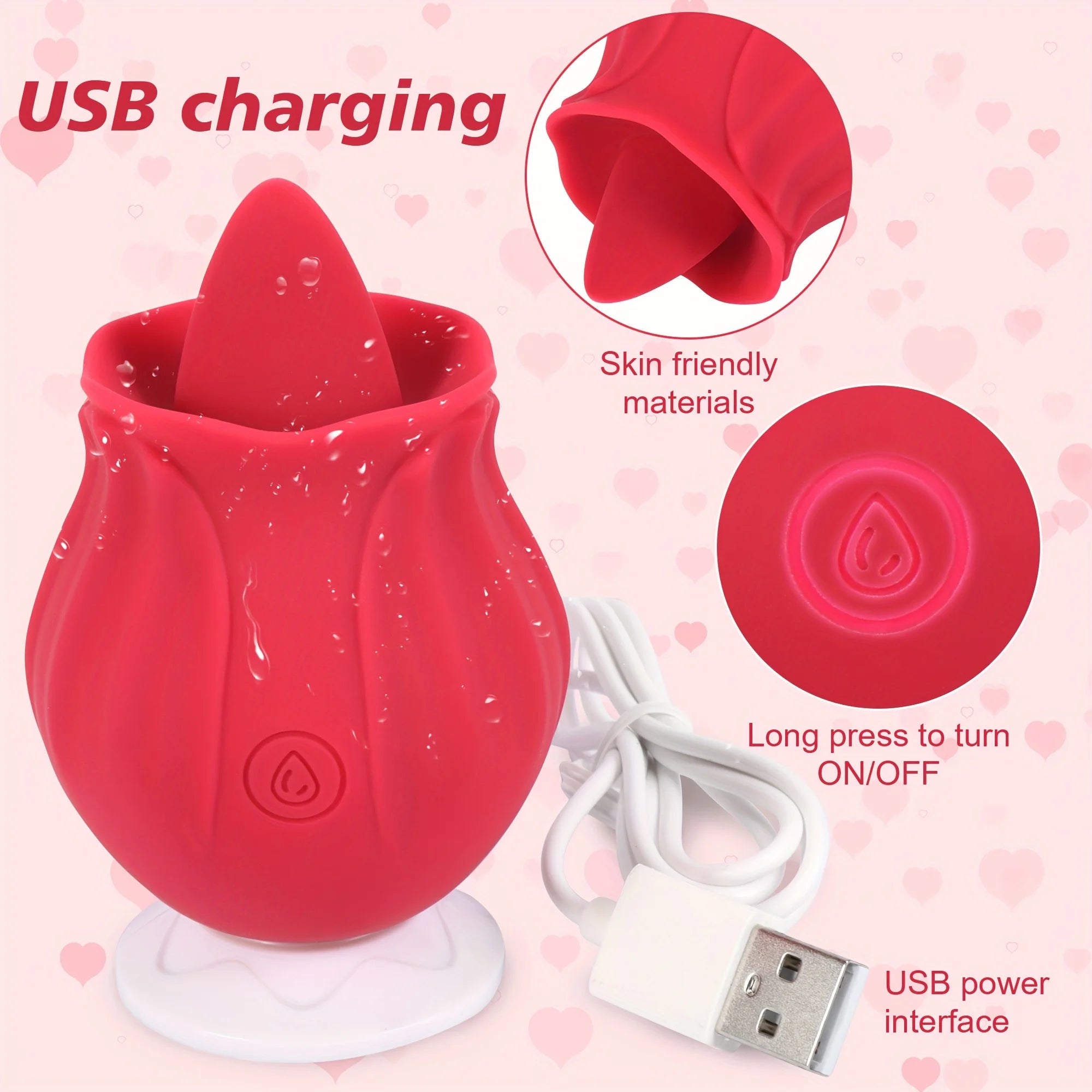 Rose Tongue Licking, Oral Sucking Vibrator for Women Clit Stimulator Female Masturbation Sucker Lick Sex Toy for Women
