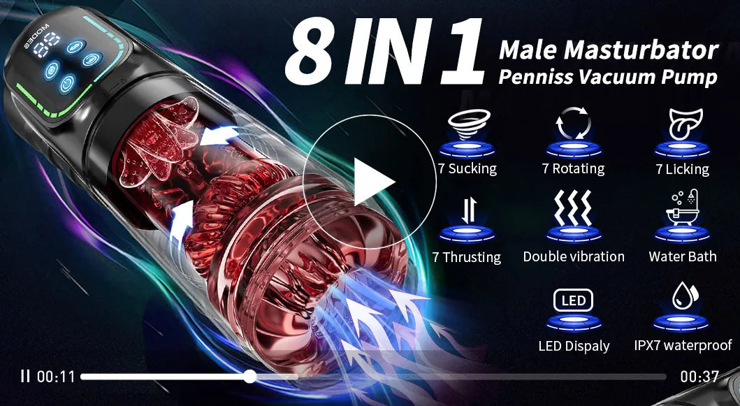 APP LED Automatic Male Masturbator, 7 Sucking Rotating Licking Thrusting Modes, Pocket Pussy Stroker, Blowjob Sex Toys For Men