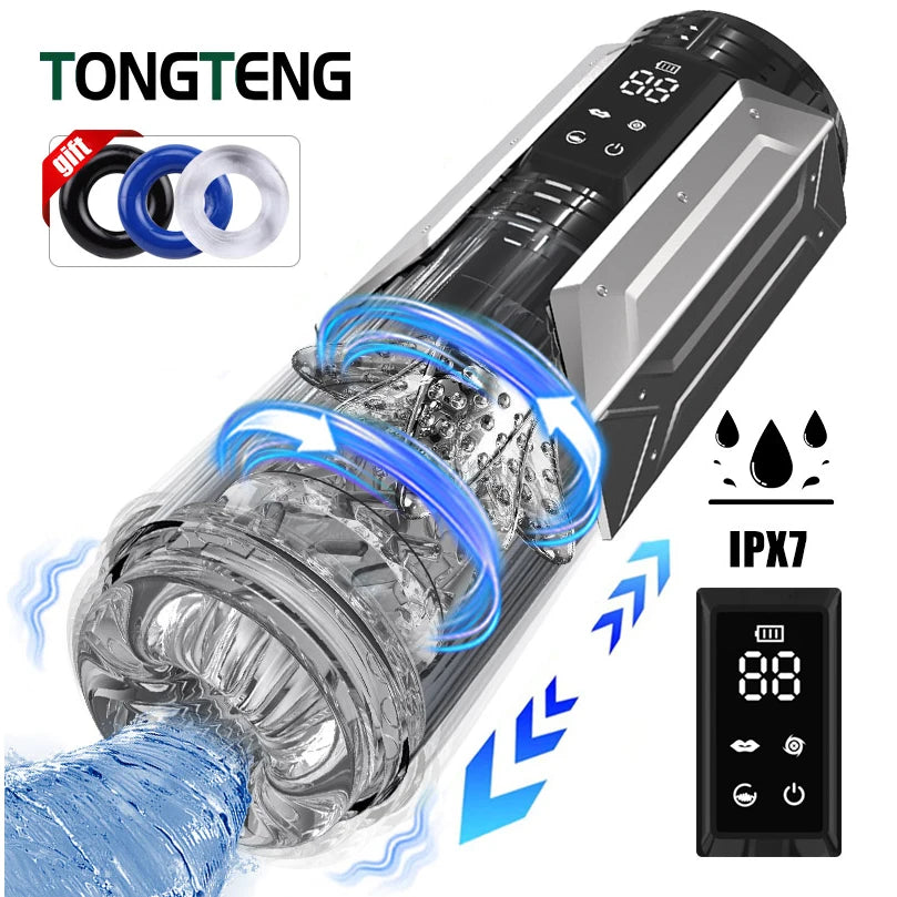 APP LED Automatic Male Masturbator, 7 Sucking Rotating Licking Thrusting Modes, Pocket Pussy Stroker, Blowjob Sex Toys For Men