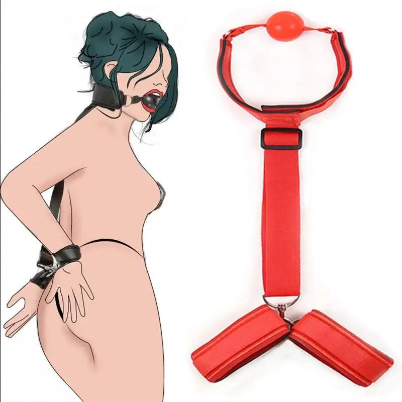 Sex Toys For Couples, BDSM Fetish SM, At The Back Bondage Handcuffs Kit Mouth Plug, Adult Games