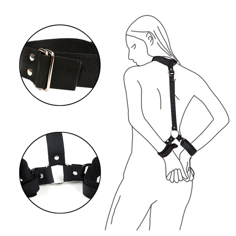Sex Toys For Couples, BDSM Fetish SM, At The Back Bondage Handcuffs Kit Mouth Plug, Adult Games