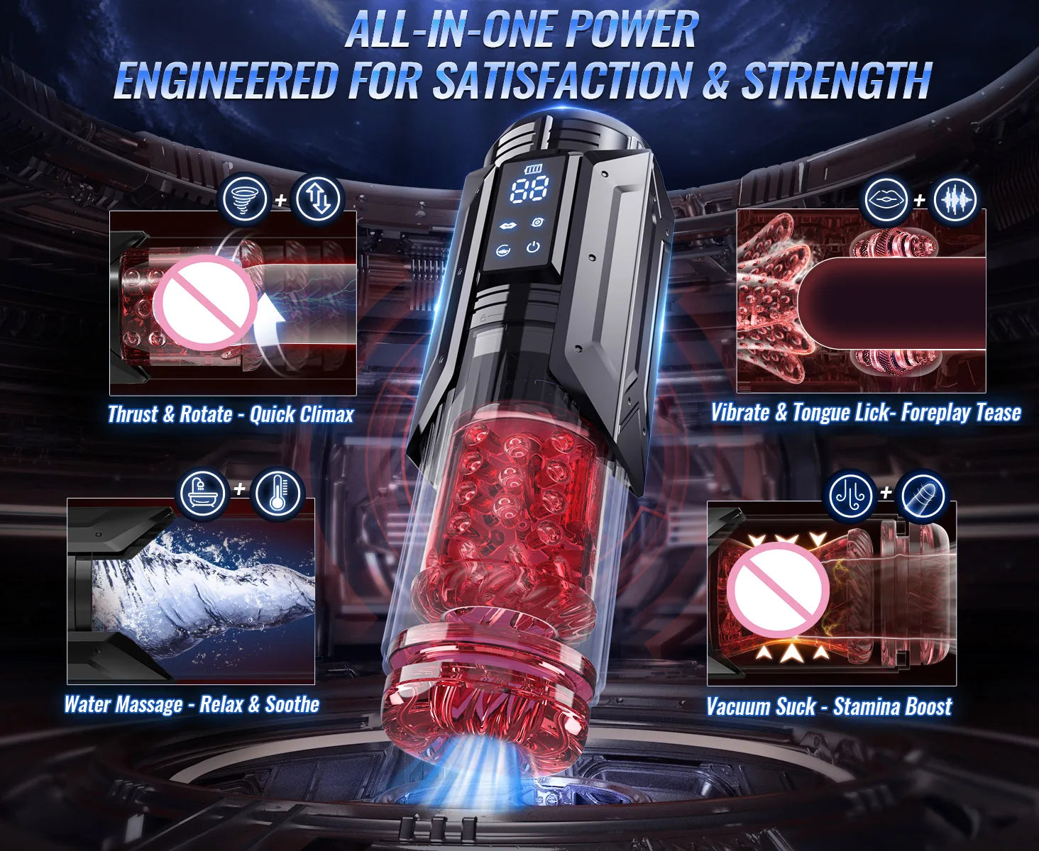 APP LED Automatic Male Masturbator, 7 Sucking Rotating Licking Thrusting Modes, Pocket Pussy Stroker, Blowjob Sex Toys For Men